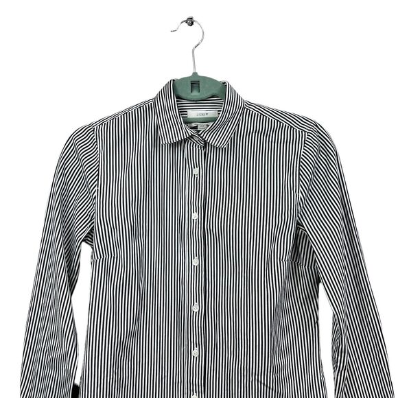 J. Crew Womens Perfect Shirt Stripe Button Up Long Sleeve‎ Shirt Black White PXS - Picture 2 of 5